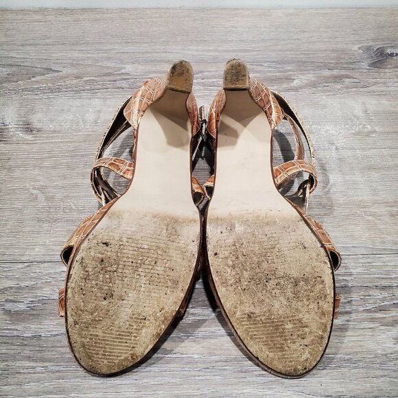 Lane Bryant Women's Brown Faux Reptile Double Strap Heels Shoes Open Toe SZ 9W - Picture 7 of 15